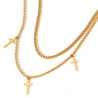 Multi Layer Necklace 304 Stainless Steel Cross Vacuum Ion Plating Double Layer & for woman Sold By PC