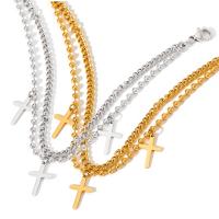 Multi Layer Necklace 304 Stainless Steel with 1.18 extender chain Cross Vacuum Ion Plating for woman Length 6.69 Inch Sold By PC