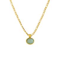 Natural Gemstone Necklace, 304 Stainless Steel, with Green Aventurine, with 2.17 extender chain, Ellipse, Vacuum Ion Plating, for woman, more colors for choice, Length:16.54 Inch, Sold By PC