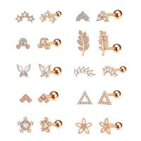 Stainless Steel Stud Earrings 304 Stainless Steel & micro pave cubic zirconia & for woman rose gold color Sold By PC