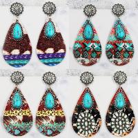 Turquoise Earring Zinc Alloy with Leather & turquoise Teardrop fashion jewelry & for woman nickel lead & cadmium free Sold By Pair
