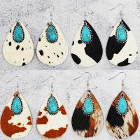 Earring Jewelry, Leather, with turquoise, Teardrop, different designs for choice & for woman, nickel, lead & cadmium free, 40x70mm, Sold By Pair