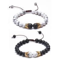 Gemstone Bracelets, Howlite, with Lava & Brass, Unisex & different styles for choice, 12mm,8mm, Length:Approx 7.5-11.8 Inch, Sold By PC