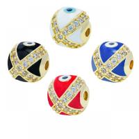 Fashion Evil Eye Jewelry Beads, Brass, Round, gold color plated, DIY & micro pave cubic zirconia & enamel, more colors for choice, nickel, lead & cadmium free, 10mm, Hole:Approx 2mm, Sold By PC