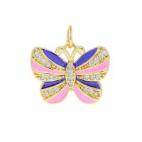 Cubic Zirconia Micro Pave Brass Pendant, Butterfly, gold color plated, DIY & micro pave cubic zirconia & enamel, more colors for choice, nickel, lead & cadmium free, 18.50x14.80mm, Sold By PC