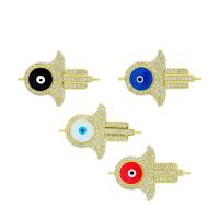 Connecteur Evil Eye, laiton, main, Placage de couleur d'or, DIY & motif de mauvais œil & pavé de micro zircon & émail & boucle de 1/1, plus de couleurs à choisir, protéger l'environnement, sans nickel, plomb et cadmium, 25.70x17mm, Vendu par PC