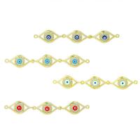 Evil Eye Connector, Brass, gold color plated, DIY & micro pave cubic zirconia & enamel & 1/1 loop, more colors for choice, nickel, lead & cadmium free, 63x10mm, Sold By PC