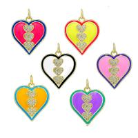 Cubic Zirconia Micro Pave Brass Pendant, Heart, gold color plated, DIY & micro pave cubic zirconia & enamel, more colors for choice, nickel, lead & cadmium free, 18x19.50mm, Sold By PC