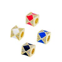 Cubic Zirconia Micro Pave Brass Beads Cube gold color plated DIY & micro pave cubic zirconia & enamel nickel lead & cadmium free 7.20mm Approx 4mm Sold By PC