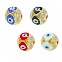 Fashion Evil Eye Jewelry Beads Brass Round gold color plated DIY & evil eye pattern & micro pave cubic zirconia & enamel nickel lead & cadmium free 10mm Approx 2mm Sold By PC