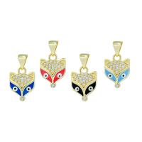Cubic Zirconia Micro Pave Brass Pendant Fox gold color plated DIY & micro pave cubic zirconia & enamel nickel lead & cadmium free Sold By PC