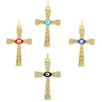 Evil Eye Pendants, Brass, Cross, gold color plated, DIY & evil eye pattern & micro pave cubic zirconia & enamel, more colors for choice, nickel, lead & cadmium free, 19.20x31mm, Sold By PC