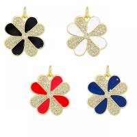 Cubic Zirconia Micro Pave Brass Pendant Four Leaf Clover gold color plated DIY & micro pave cubic zirconia & enamel nickel lead & cadmium free Sold By PC
