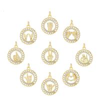 Cubic Zirconia Micro Pave Brass Pendant Flat Round gold color plated DIY & micro pave cubic zirconia golden nickel lead & cadmium free 18mm Sold By PC