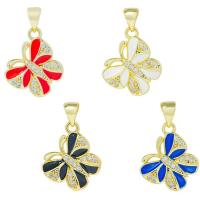 Cubic Zirconia Micro Pave Brass Pendant, Butterfly, gold color plated, DIY & micro pave cubic zirconia & enamel, more colors for choice, nickel, lead & cadmium free, 14x15mm, Sold By PC
