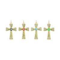 Evil Eye Pendants, Brass, Cross, gold color plated, DIY & evil eye pattern & micro pave cubic zirconia & enamel, more colors for choice, nickel, lead & cadmium free, 19.20x30mm, Sold By PC