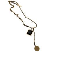 Titanium Steel Necklace, with 5cm extender chain, Square, Vacuum Ion Plating, fashion jewelry & for woman & with rhinestone, golden, 12.20x14.20mm, Length:42.3 cm, Sold By PC