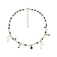 Collier de perles d'eau douce naturelles, perle d'eau douce cultivée, avec Acier titane & Malachite, avec 5cm chaînes de rallonge, bijoux de mode & pour femme, Vendu par PC