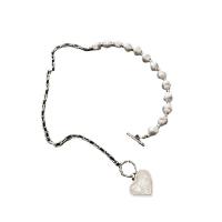 Titanium Steel Necklace with Plastic Pearl with 5cm extender chain Heart patchwork & fashion jewelry & for woman Length 48.2 cm Sold By PC