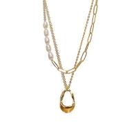 Mode-Multi-Layer-Halskette, Titanstahl, mit Kunststoff Perlen, Doppelschicht & Modeschmuck & für Frau, goldfarben, Länge:40 cm, 45 cm, verkauft von PC