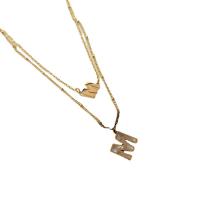 Multi Layer Necklace Titanium Steel Letter M Vacuum Ion Plating Double Layer & fashion jewelry & for woman golden Length 40 cm 45 cm Sold By PC