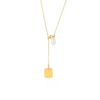 Titanstahl Halskette, mit Kunststoff Perlen, mit Verlängerungskettchen von 5cm, Quadrat, Modeschmuck & für Frau, goldfarben, 11.10x13.70mm, Länge:44 cm, verkauft von PC