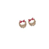 Zinc Alloy Stud Earring Bowknot gold color plated fashion jewelry & for woman & with rhinestone nickel lead & cadmium free Sold By Pair