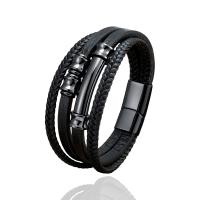 PU Leather Cord Bracelets, with 304 Stainless Steel, plated, multilayer & braided bracelet & Unisex, more colors for choice, Length:21 cm, Sold By PC