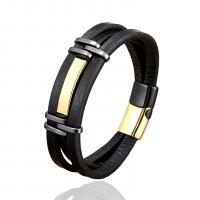 PU Leather Cord Bracelets with 304 Stainless Steel handmade multilayer & Unisex Length 21 cm Sold By PC