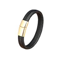 Bracelets cordon PU, cordon en cuir, avec Acier inoxydable 304, fait à la main, bracelet tressé & unisexe, plus de couleurs à choisir, Longueur 21 cm, Vendu par PC