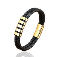 Bracelets cordon PU, cordon en cuir, avec Acier inoxydable 304, fait à la main, Double couche & bracelet tressé & unisexe, plus de couleurs à choisir, Longueur:21 cm, Vendu par PC