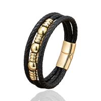 Bracelets cordon PU, cordon en cuir, avec Acier inoxydable 304, fait à la main, trois couches & bracelet tressé & unisexe, plus de couleurs à choisir, Longueur:21 cm, Vendu par PC