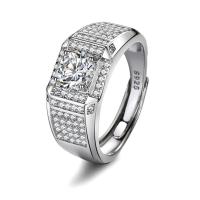 Rhinestone палец кольцо, Латунь, Геометрический узор, плакирован серебром, регулируемый & Мужский & со стразами, не содержит никель, свинец, продается PC