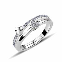 Strass Ringe, Messing, Herz, plattiert, einstellbar & für Frau & mit Strass, keine, frei von Nickel, Blei & Kadmium, Größe:6-8, verkauft von PC