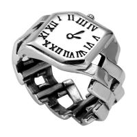 Anillo de dedo de latón, metal, reloj, chapado en color de plata antigua, Vintage & con número romano & ajustable & para mujer, libre de níquel, plomo & cadmio, tamaño:6-8, Vendido por UD