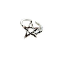 Brass Finger Ring Star antique silver color plated adjustable & for woman & hollow nickel lead & cadmium free US Ring Sold By PC