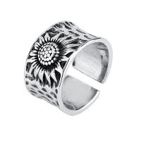 Brass Finger Ring Sunflower antique silver color plated vintage & adjustable & for woman nickel lead & cadmium free 12mm US Ring .5 Sold By PC