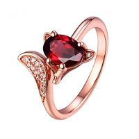 Strasszos Finger Ring, Cupronickel, Róka, vörös arany szín aranyozott, állítható & a nő, nikkel, ólom és kadmium mentes, Méret:6-8, Által értékesített PC