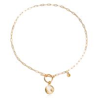 Zinc Alloy Jewelry Necklace with Shell gold color plated for woman & with rhinestone Length Approx 16.38 Inch Sold By Lot