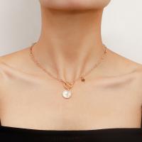 Zinc Alloy Jewelry Necklace with White Shell gold color plated for woman Length Approx 16.38 Inch Sold By Lot