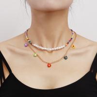 Mode-Multi-Layer-Halskette, Zinklegierung, mit Seedbead & Kunststoff Perlen, goldfarben plattiert, für Frau, 40cm,51cm, 10PCs/Menge, verkauft von Menge