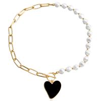 Zinklegierung Schmuck Halskette, mit Kunststoff Perlen, goldfarben plattiert, für Frau, Länge:ca. 17.16 ZollInch, 10PCs/Menge, verkauft von Menge