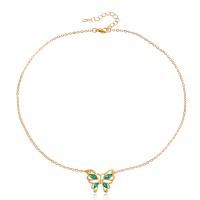 Zinek šperky náhrdelník, barva pozlacený, pro ženy & s drahokamu, Délka Cca 15.99 inch, 10PC/Lot, Prodáno By Lot