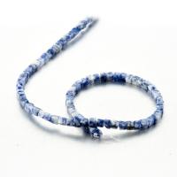 Perline gioielli gemme, Blue Speckle Stone, Cerchio piatto, lucido, DIY, blu, 4x4mm, 5Strandstrefolo/lotto, Venduto da lotto