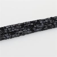 Sneeuwvlok Obsidiaan Beads, Plein, gepolijst, DIY, zwart, 4x4mm, Lengte Ca 15.35 inch, 5strengen/Lot, Ca 86pC's/Strand, Verkocht door Lot