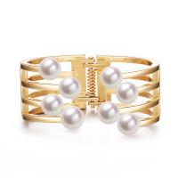 alliage de zinc bracelet manchette, avec perle de plastique, Placage de couleur d'or, bijoux de mode & pour femme, protéger l'environnement, sans nickel, plomb et cadmium, 25mm,60mm, Vendu par PC