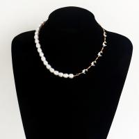 Plastové perlový náhrdelník, Zinek, s ABS plast pearl, s 5cm extender řetězce, barva pozlacený, módní šperky & pro ženy & smalt, dvě různé barevné, Prodáno za 42 cm Strand