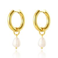 Stainless Steel Drop Earring, 304 Stainless Steel, with Freshwater Pearl, Vacuum Ion Plating, fashion jewelry & for woman, two different colored, 39mm, Sold By Pair