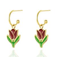 Stainless Steel Drop Earring 304 Stainless Steel Tulip Vacuum Ion Plating fashion jewelry & for woman & enamel multi-colored 30mm Sold By Pair
