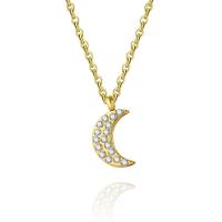 Stainless Steel Jewelry Necklace 304 Stainless Steel with 5cm extender chain Moon Vacuum Ion Plating fashion jewelry & for woman & with rhinestone golden Length 43 cm Sold By PC